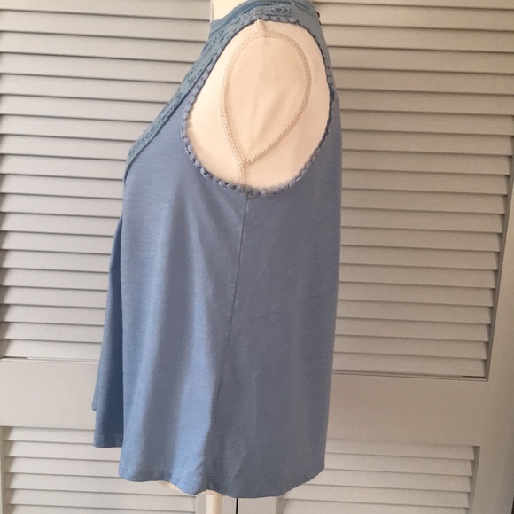 Altar’d State Blue Tank Top High Lace Neckline - Picture 4 of 8